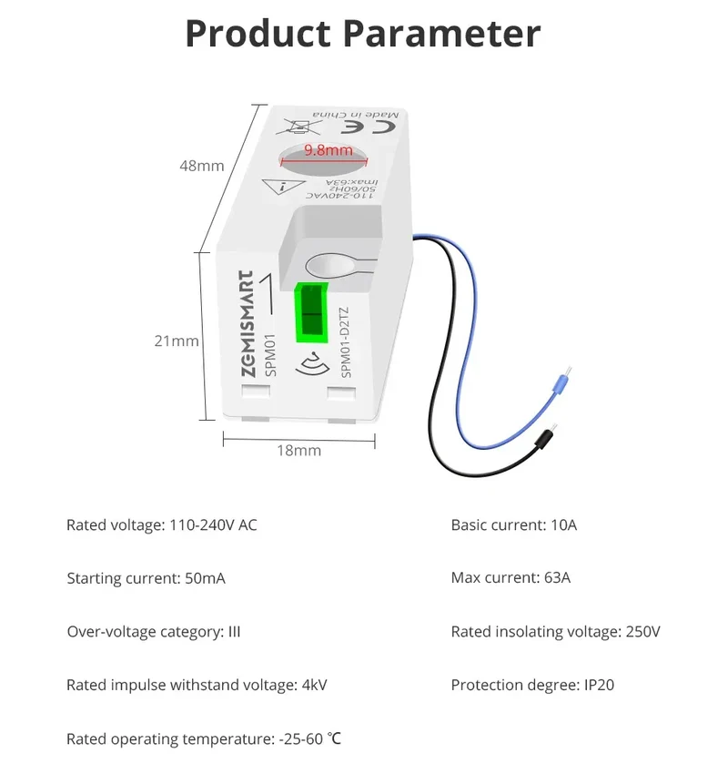 Zemismart Smart Energy Meter Zigbee WiFi Monitor Electric Sensor Measure Work With Tuya Zigbee2mqtt Home Assistant
