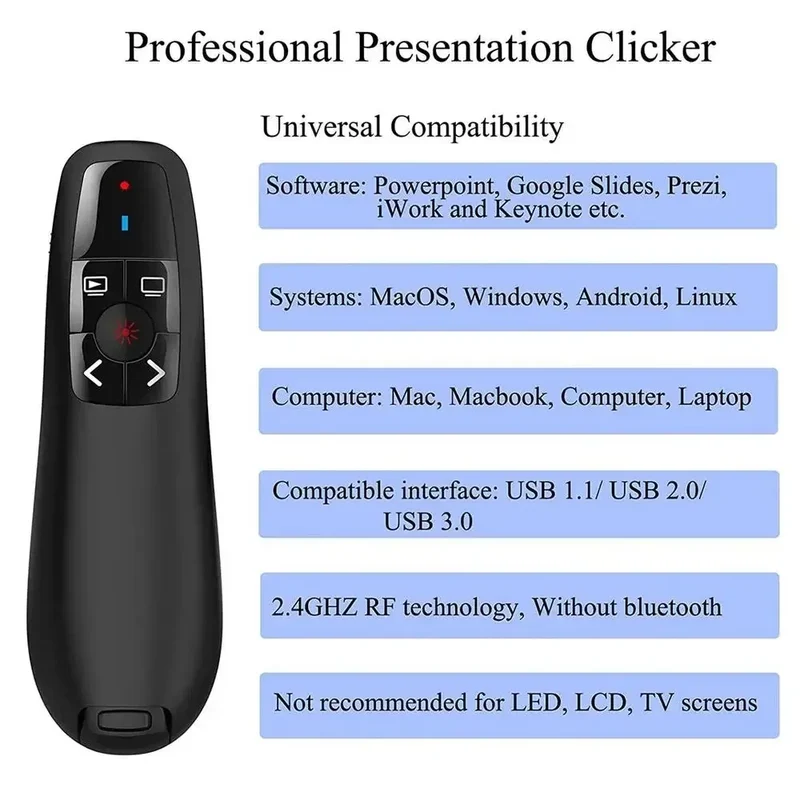 2024 NEW 2.4GHz Wireless Power Point Pen Presentation Clicker USB Remote Control Flip Presenter Pointer PPT Slide Advancer Pens