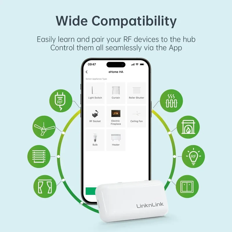 LinknLink eHome HA Wi-Fi Smart RF Universal Remote Controller for Light Switch,Ceiling Fan,Roller Shutter,RF2MQTT Home Assistant