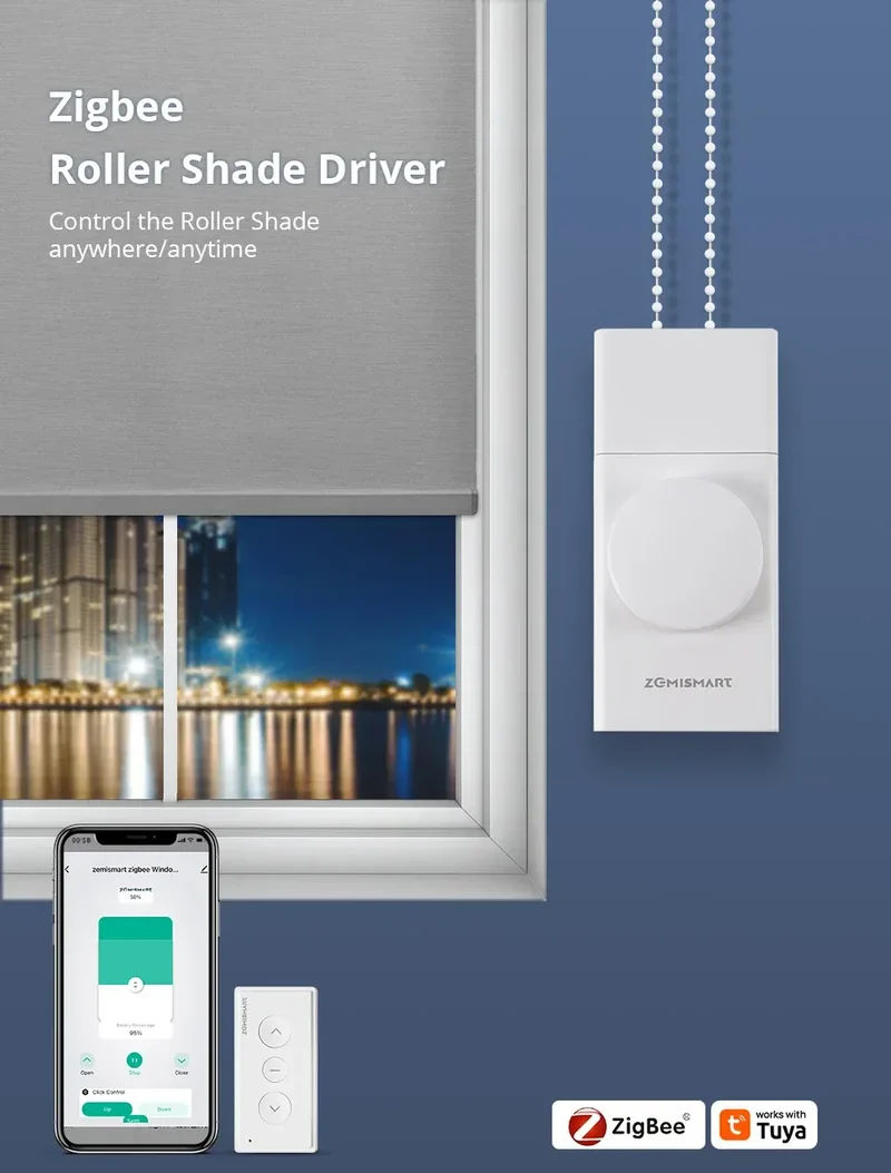 Zemismart Zigbee Smart Roller Shade Driver Built in Battery with Knob Control Speed Work with Tuya App Alexa Google Home Voice