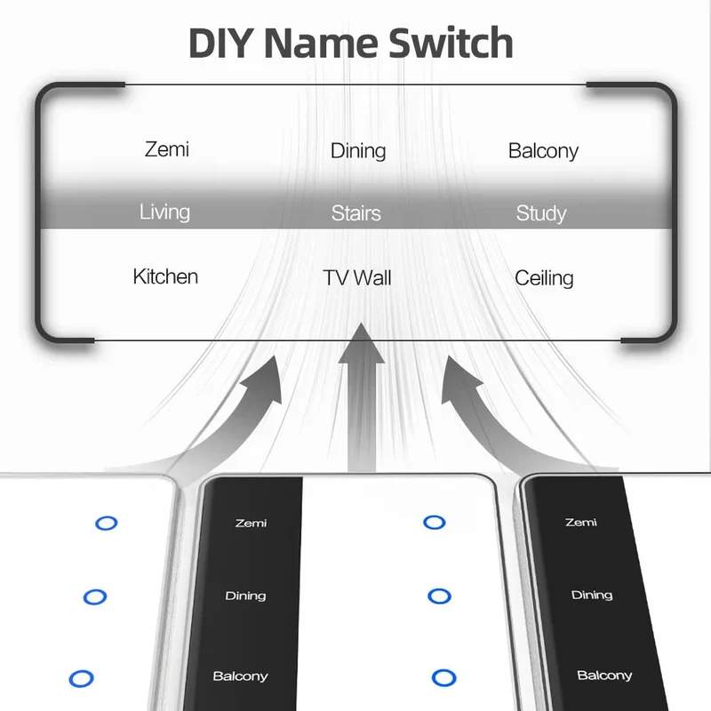 Zigbee Smart DIY Name Switch Work with Tuya App US Type Display Screen Touch Wall Light Switch Alexa Google Home Voice Control