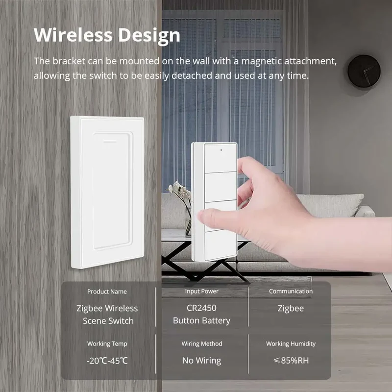 Zemismart Zigbee Wireless Switch,US Standard Scene Controller, Work with Tuya,Home Assistant, Homey, Hubitat,Smartthings