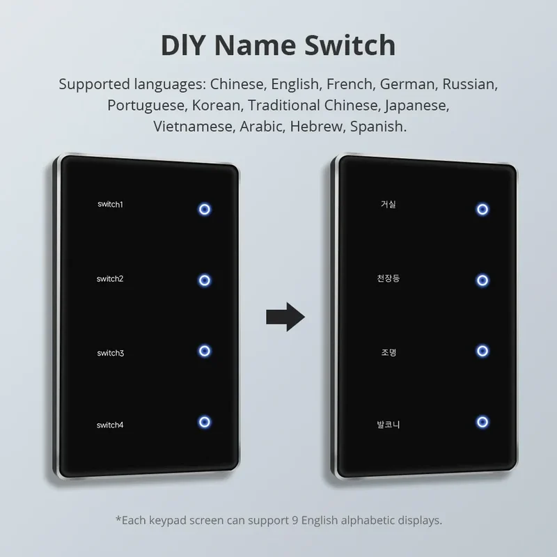 Zemismart Zigbee DIY Name Switch US Black Touch Panel Smart Display Screen Light Switch Work with Tuya Smart Life App