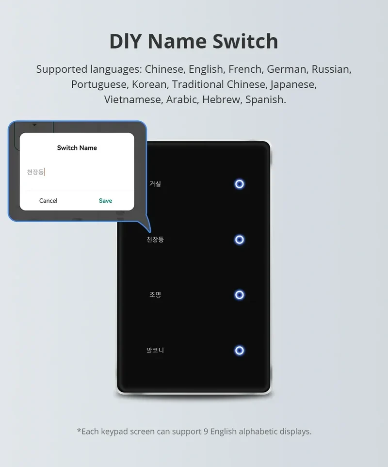Zemismart Zigbee DIY Name Switch US Black Touch Panel Smart Display Screen Light Switch Work with Tuya Smart Life App