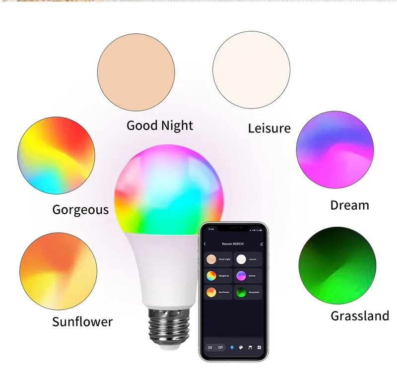 Tuya APP Bluetooth Smart WiFi RGB LED Bulbs Music Sync Dimmable Colourful RGB+CCT E27 LED Lamp For Bedroom Party Decor Lighting