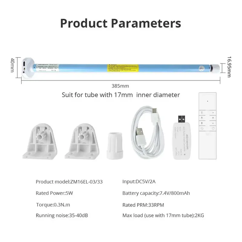 Zemismart WiFi Electric Roller Shade Motor for 17mm 25mm 28mm Tube Built-in Battery Work with Tuya Alexa Google Home Alice Voice