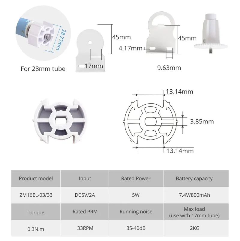 Zemismart WiFi Electric Roller Shade Motor for 17mm 25mm 28mm Tube Built-in Battery Work with Tuya Alexa Google Home Alice Voice