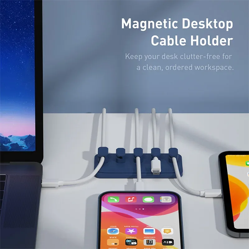 Magnetic Cable Management Holder Desktop Cable Clip Multipurpose Cord Keeper For Home Office For Mouse Charging Cables Storage