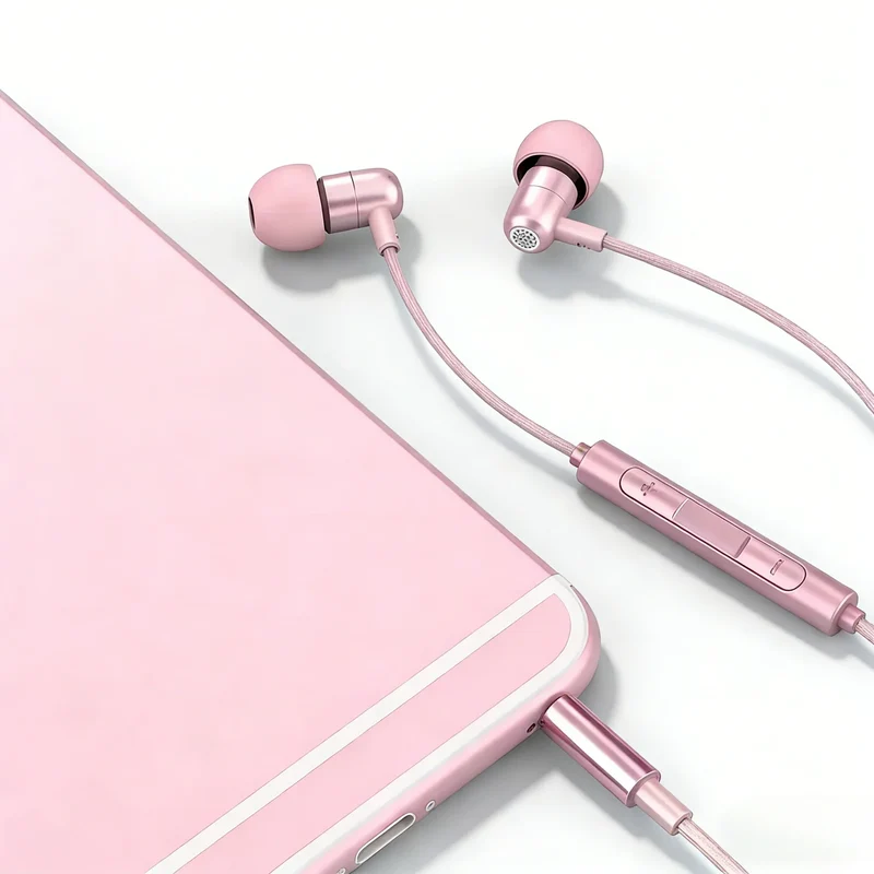 Portable In Ear Music Wired Pink Earphones For Girl Women Gaming Play With Mic Sleep Anti-lost Wired Type C 3.5mm Headphone