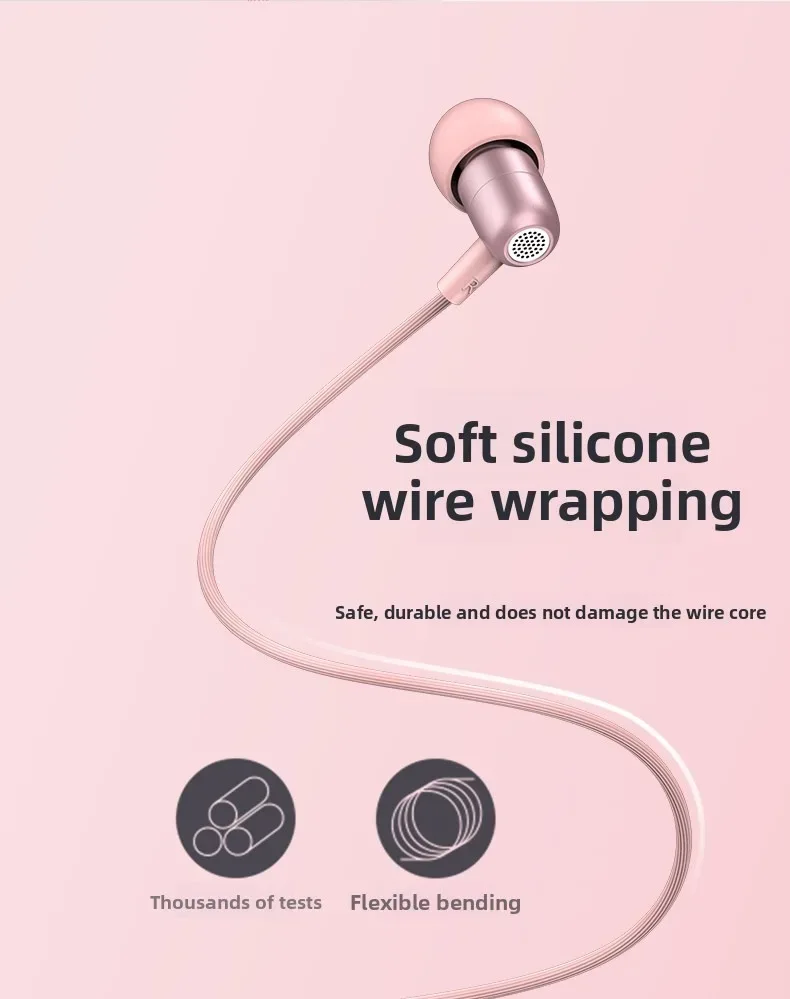 Portable In Ear Music Wired Pink Earphones For Girl Women Gaming Play With Mic Sleep Anti-lost Wired Type C 3.5mm Headphone