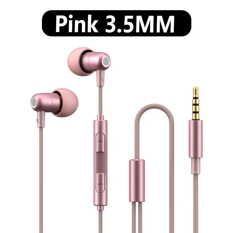 Portable In Ear Music Wired Pink Earphones For Girl Women Gaming Play With Mic Sleep Anti-lost Wired Type C 3.5mm Headphone