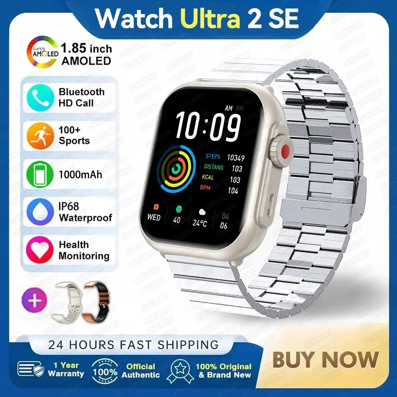 Watch Ultra 2 SE Men Women 1000mAh AMOLED Heart Rate 100+Sport Bluetooth Call GPS Track Waterproof Smart Watch For IOS Android