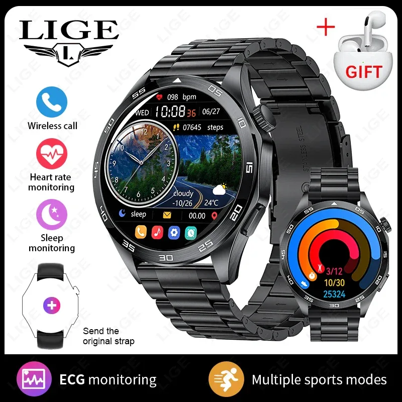 2025 New Blood Pressure Smart Watch Men ECG Monitoring Heart Rate Monitor Women Smartwatch BT Call Fitness Tracker Sport Watches