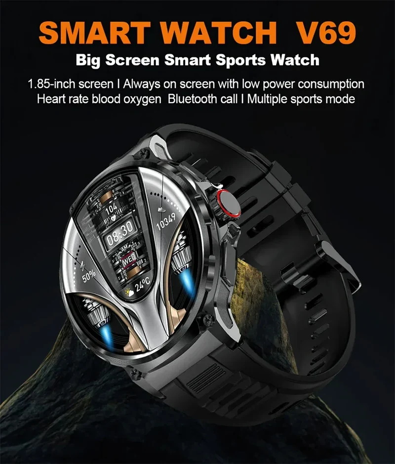 2025 New Military GPS V69 Smart Watch Men 1.85 inch 710 mAh Heart Rate GPS Sports IP68 Waterproof Bluetooth Talk Smartwatch Man