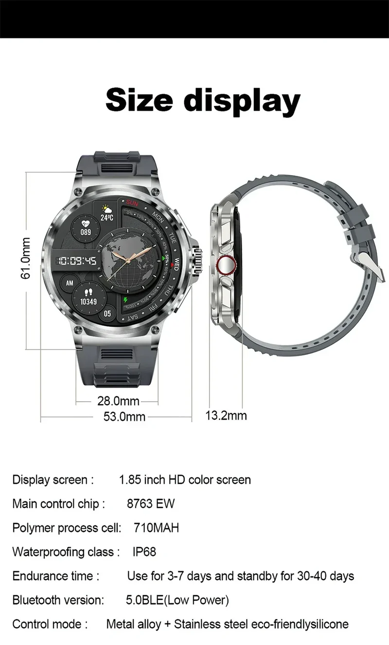 2025 New Military GPS V69 Smart Watch Men 1.85 inch 710 mAh Heart Rate GPS Sports IP68 Waterproof Bluetooth Talk Smartwatch Man