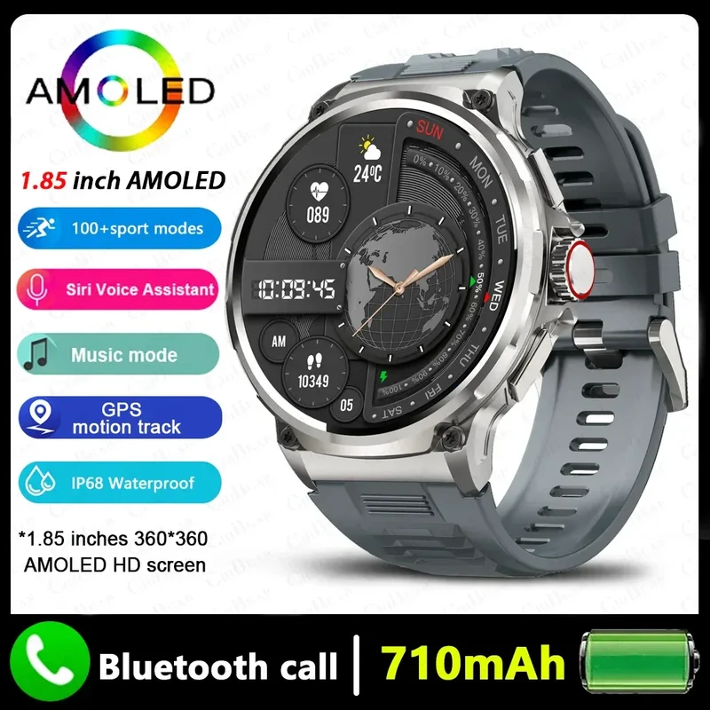 2025 New Military GPS V69 Smart Watch Men 1.85 inch 710 mAh Heart Rate GPS Sports IP68 Waterproof Bluetooth Talk Smartwatch Man