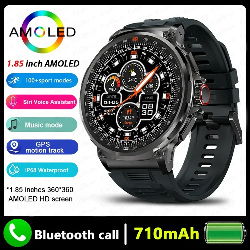 2025 New Military GPS V69 Smart Watch Men 1.85 inch 710 mAh Heart Rate GPS Sports IP68 Waterproof Bluetooth Talk Smartwatch Man