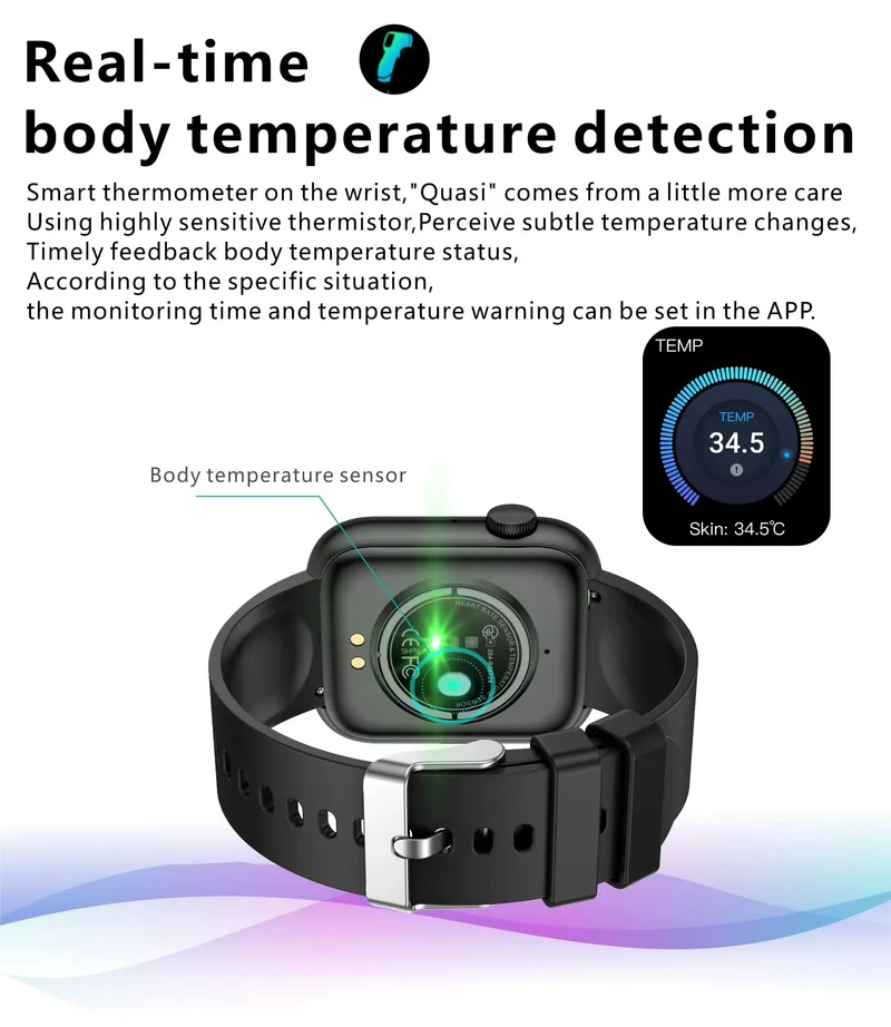 LIGE New Women Smart Watch 1.85 Full Touch Bluetooth Call Smart Wristwatch Body Temperature Watch Sports Bracelet Men Smartwatch