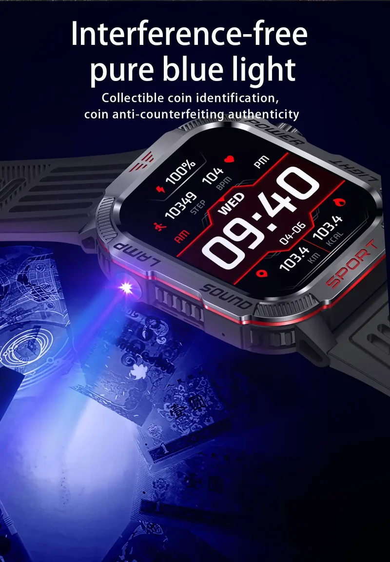 2026 New LED flashlight Military Smart Watch Men IP68 GPS Outdoor Sports Fitness Tracker Health Monitor 2.01" BT Call Smartwatch