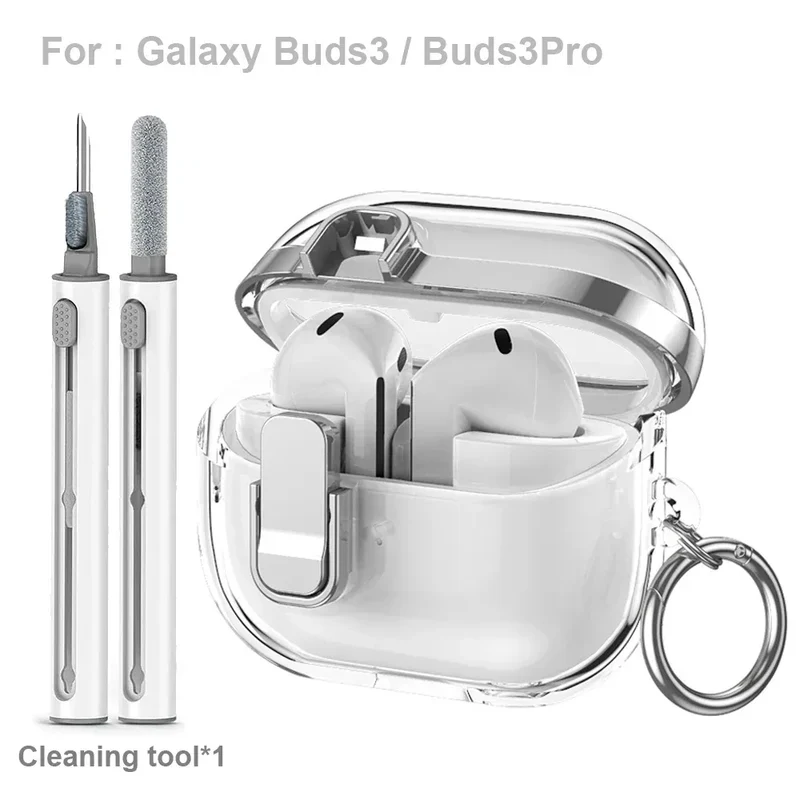 Transparent Secure Lock Earphone Cover For Samsung Galaxy Buds 3 / Buds 3 Pro Case Shockproof With Keychain Cleaning Accessories