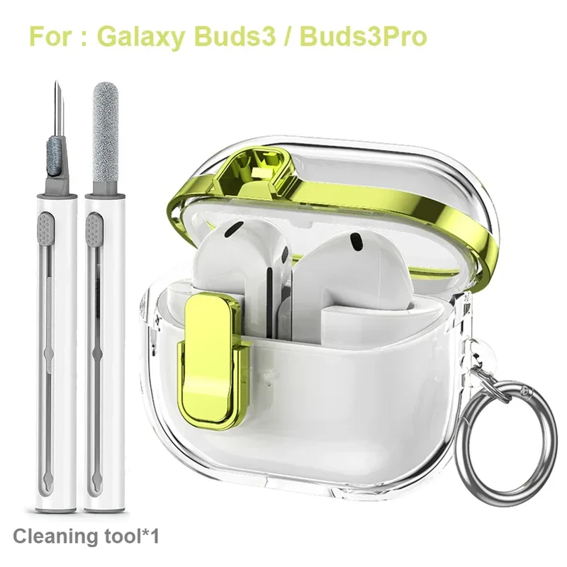 Transparent Secure Lock Earphone Cover For Samsung Galaxy Buds 3 / Buds 3 Pro Case Shockproof With Keychain Cleaning Accessories