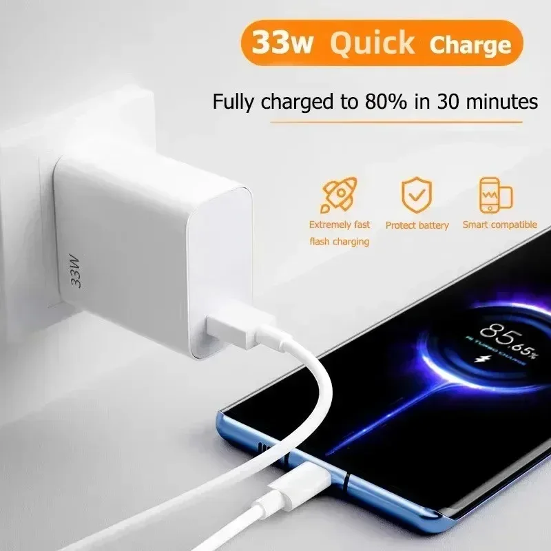 33W USB Charger Type C Fast Charging Charger 6A USB Cable Quick Phone Charger Adapter For Xiaomi mi14 13 12 Redmi iPhone Oneplus