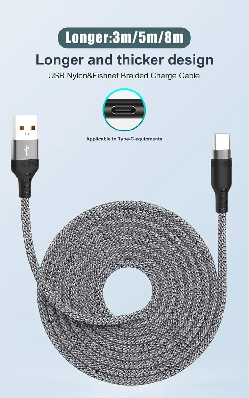 USB Type C Cable 5A Super Fast Charging Cable for iPhone 15 16 Huawei Samsung Oppo Oneplus Universal USB To USB C Extension Wire