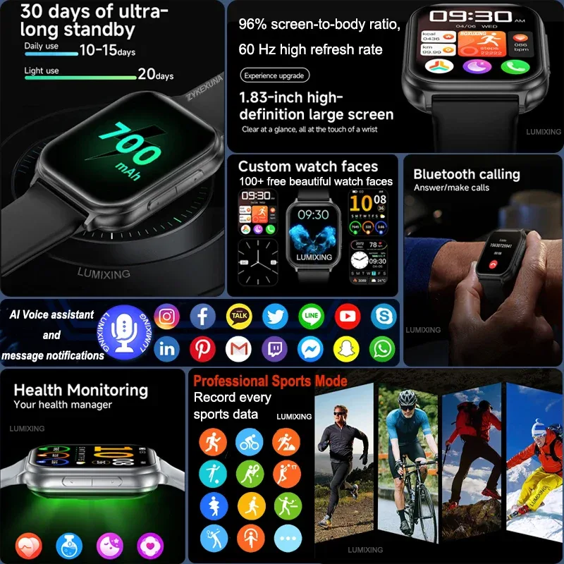 New Bip 6 Pro Smart Watch Men Outdoor Sports Fitness Track IP68 Waterproof Heart Rate BT Call 700 mAh Battery Smartwatches Women