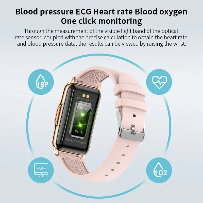 Smart Bracelet Women Smartwatch Men Heart Rate Blood Oxygen Waterproof Sport Fitness Smart Band Watch Call Reminder Ladies+Gift