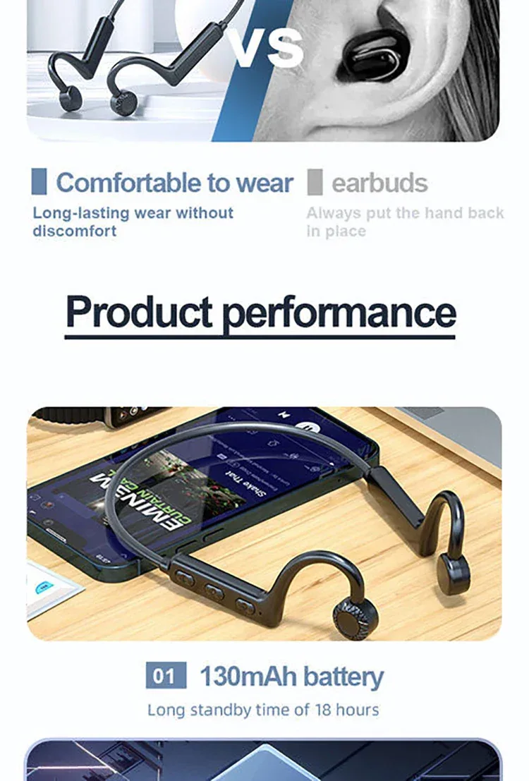 KS-19 Bone Conduction Headphones Bluetooth V5.1 Wireless Headset Sports Neckband Earphones Ear Hook For Workouts Running Driving