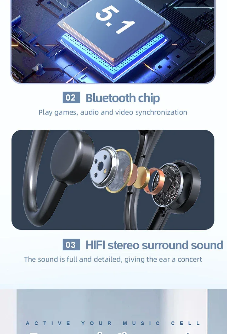 KS-19 Bone Conduction Headphones Bluetooth V5.1 Wireless Headset Sports Neckband Earphones Ear Hook For Workouts Running Driving
