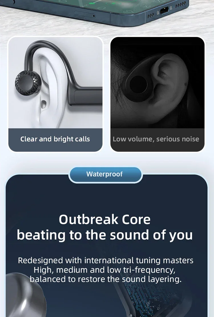 KS-19 Bone Conduction Headphones Bluetooth V5.1 Wireless Headset Sports Neckband Earphones Ear Hook For Workouts Running Driving