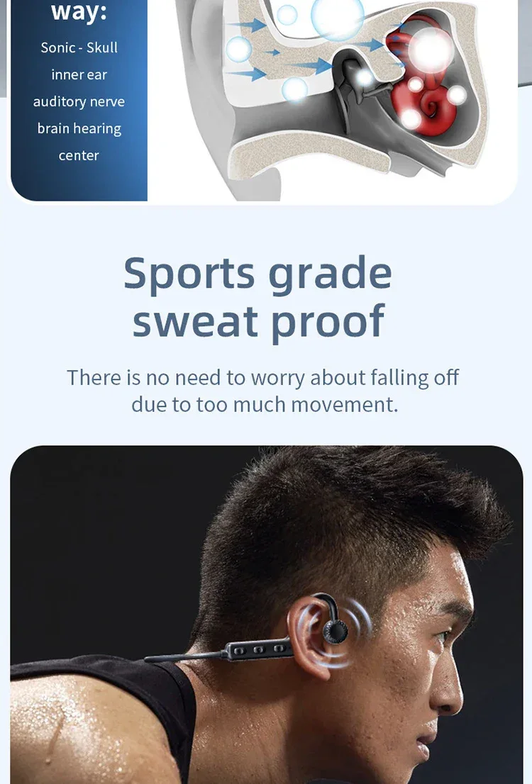 KS-19 Bone Conduction Headphones Bluetooth V5.1 Wireless Headset Sports Neckband Earphones Ear Hook For Workouts Running Driving