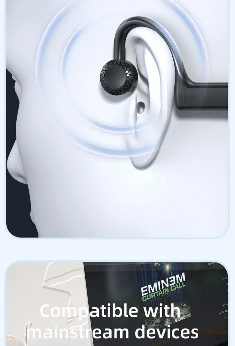 KS-19 Bone Conduction Headphones Bluetooth V5.1 Wireless Headset Sports Neckband Earphones Ear Hook For Workouts Running Driving