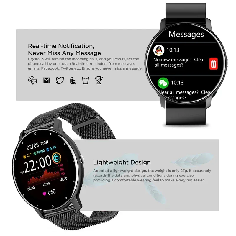 Classic Smart Bracelet Ladies Smart Watch Men Heart Rate Blood Oxygen Waterproof Sports Smart Strap Women Watch For Android IOS