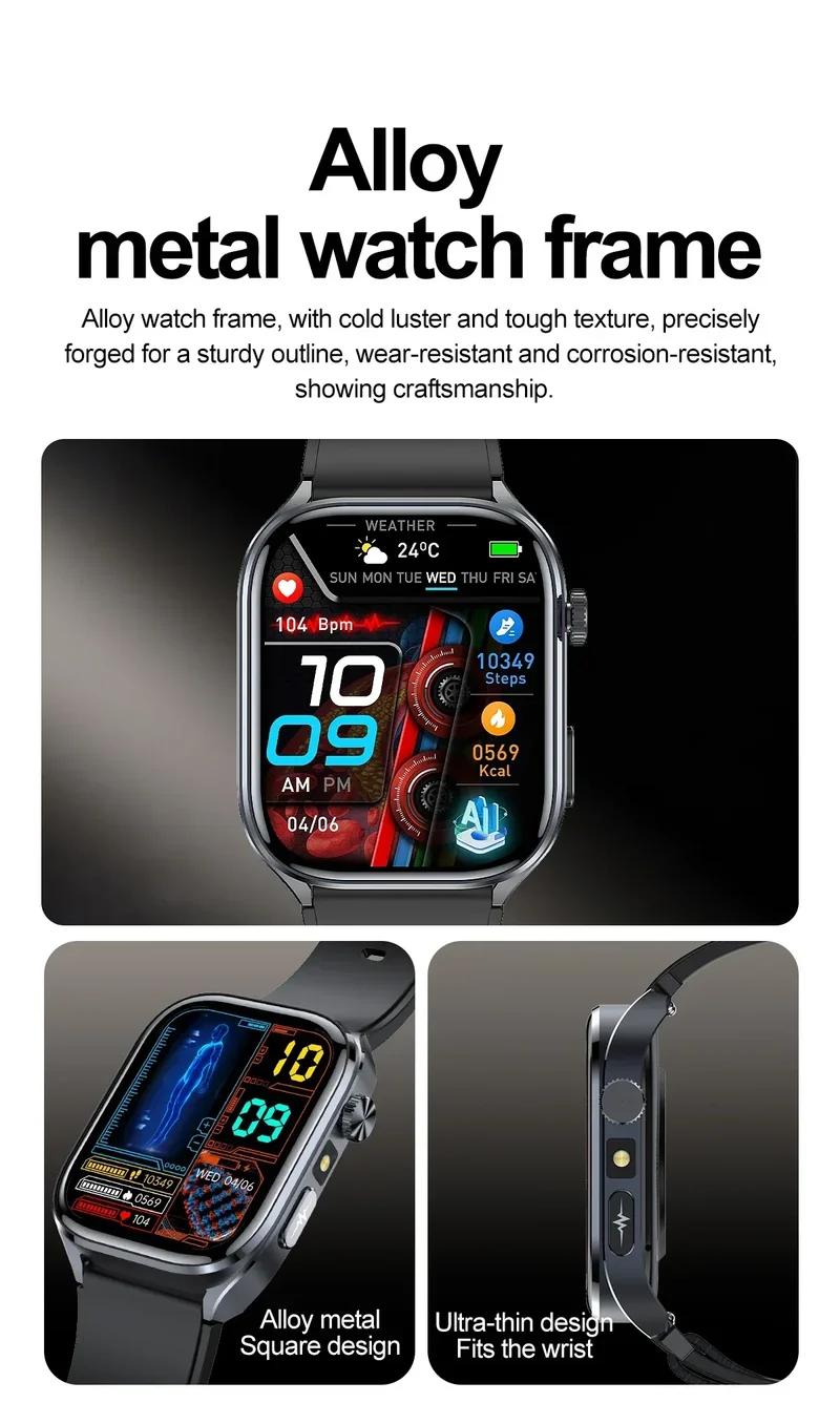 New Uric Acid Blood Lipids AI-GPT ECG Smartwatch Micro Physical Examination Body Analysis Men BT Call LED Flashlight Smartwatch