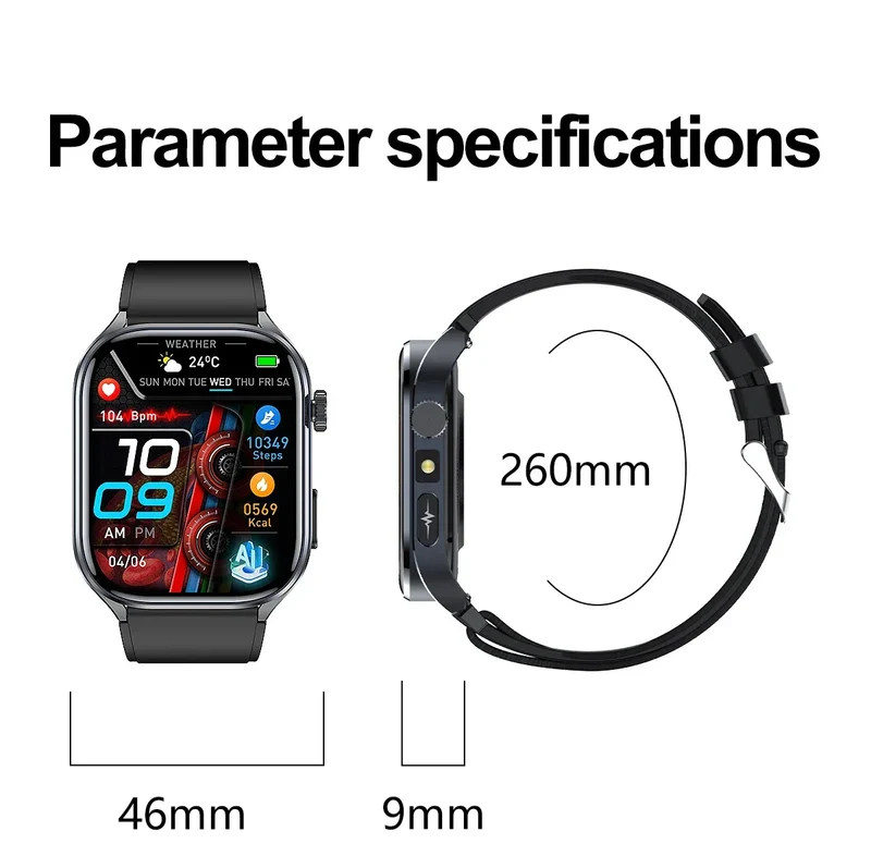 New Uric Acid Blood Lipids AI-GPT ECG Smartwatch Micro Physical Examination Body Analysis Men BT Call LED Flashlight Smartwatch