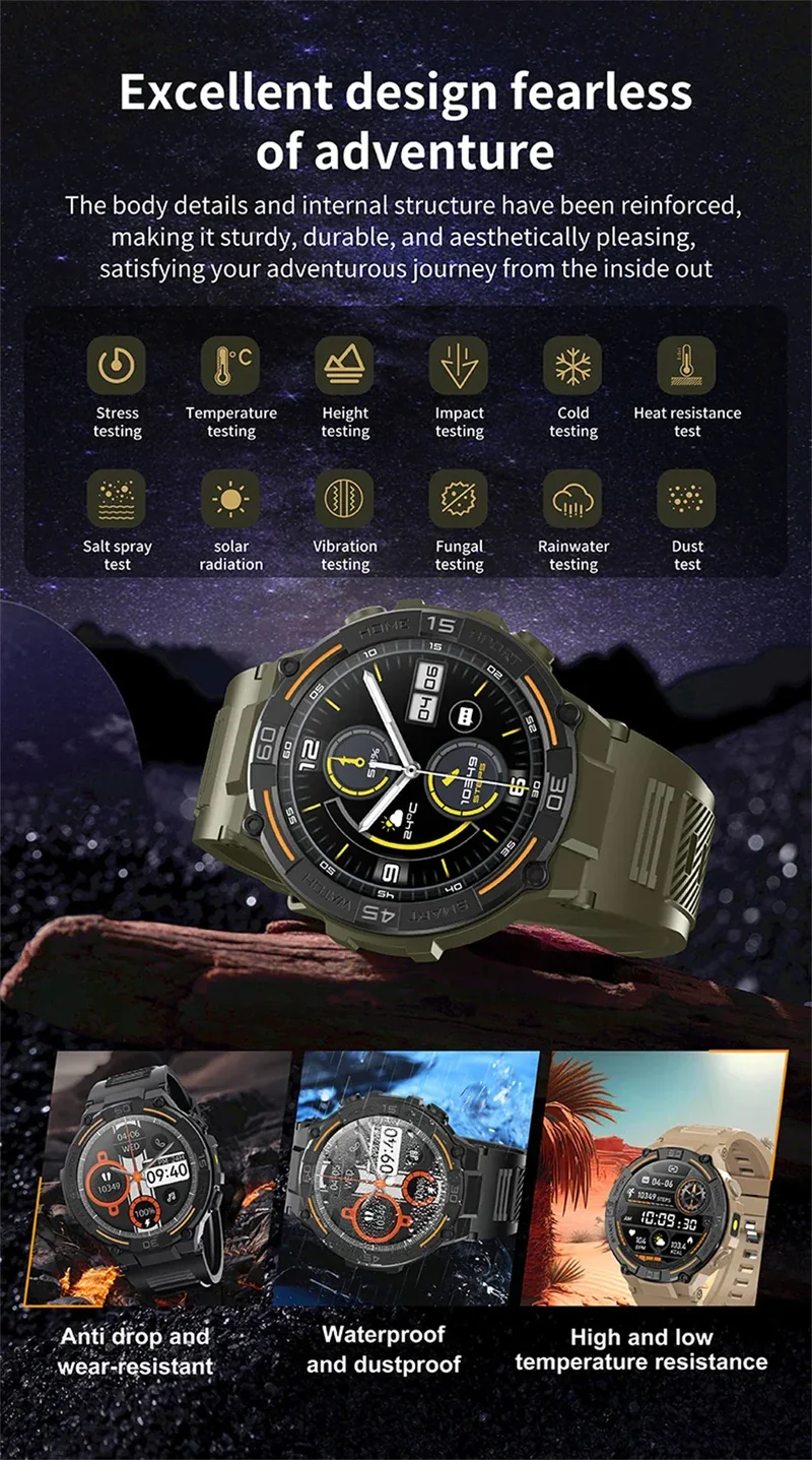 2025 New Sport Smart Watch Men 360*360 HD Screen Flashlight Health Monitoring IP68 Waterproof Heart Rate BT Call Smartwatch Man