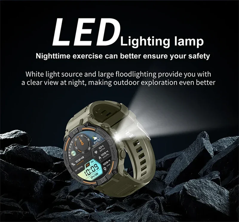 2025 New Sport Smart Watch Men 360*360 HD Screen Flashlight Health Monitoring IP68 Waterproof Heart Rate BT Call Smartwatch Man
