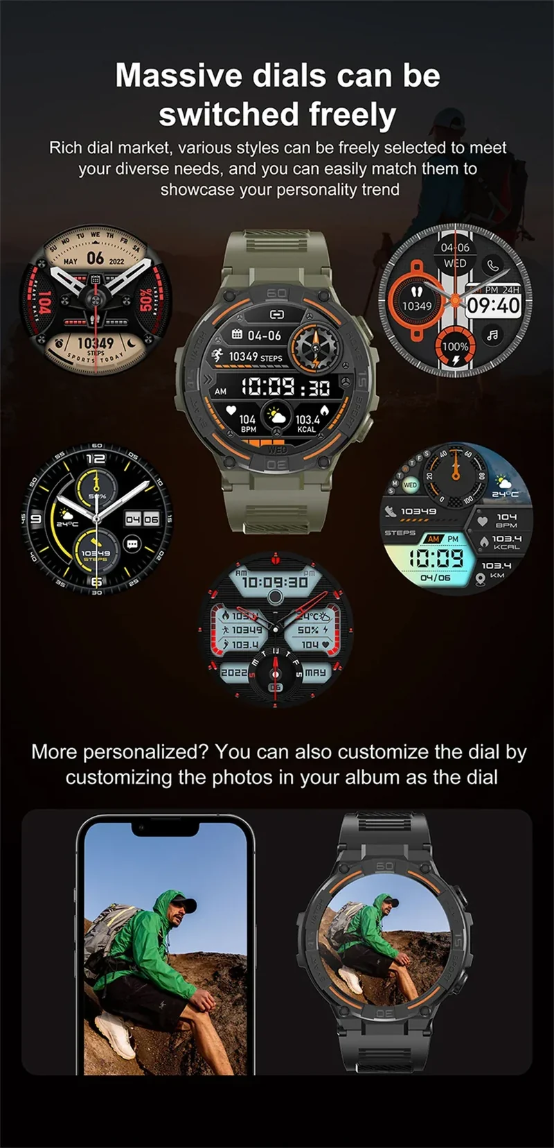 2025 New Sport Smart Watch Men 360*360 HD Screen Flashlight Health Monitoring IP68 Waterproof Heart Rate BT Call Smartwatch Man