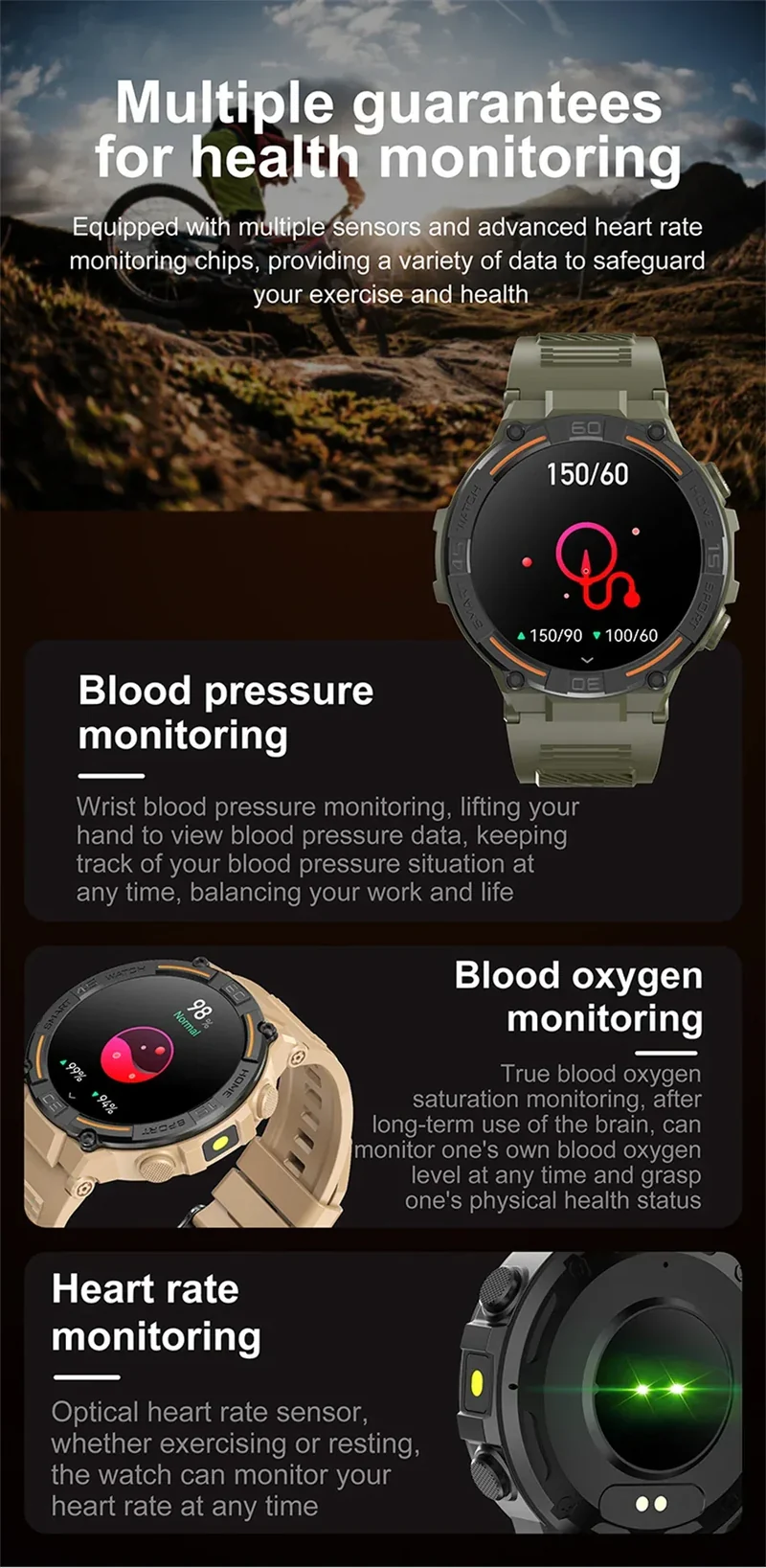 2025 New Sport Smart Watch Men 360*360 HD Screen Flashlight Health Monitoring IP68 Waterproof Heart Rate BT Call Smartwatch Man