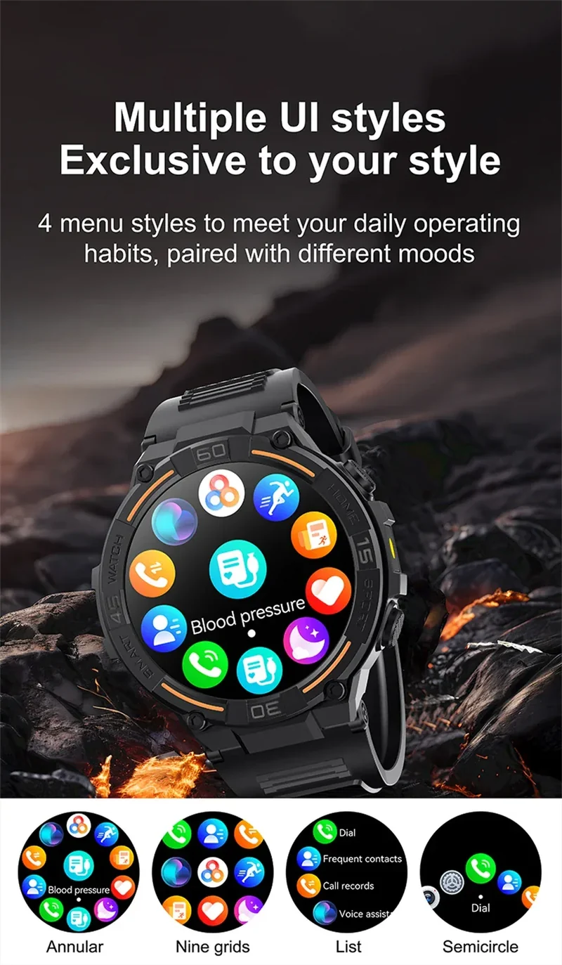 2025 New Sport Smart Watch Men 360*360 HD Screen Flashlight Health Monitoring IP68 Waterproof Heart Rate BT Call Smartwatch Man
