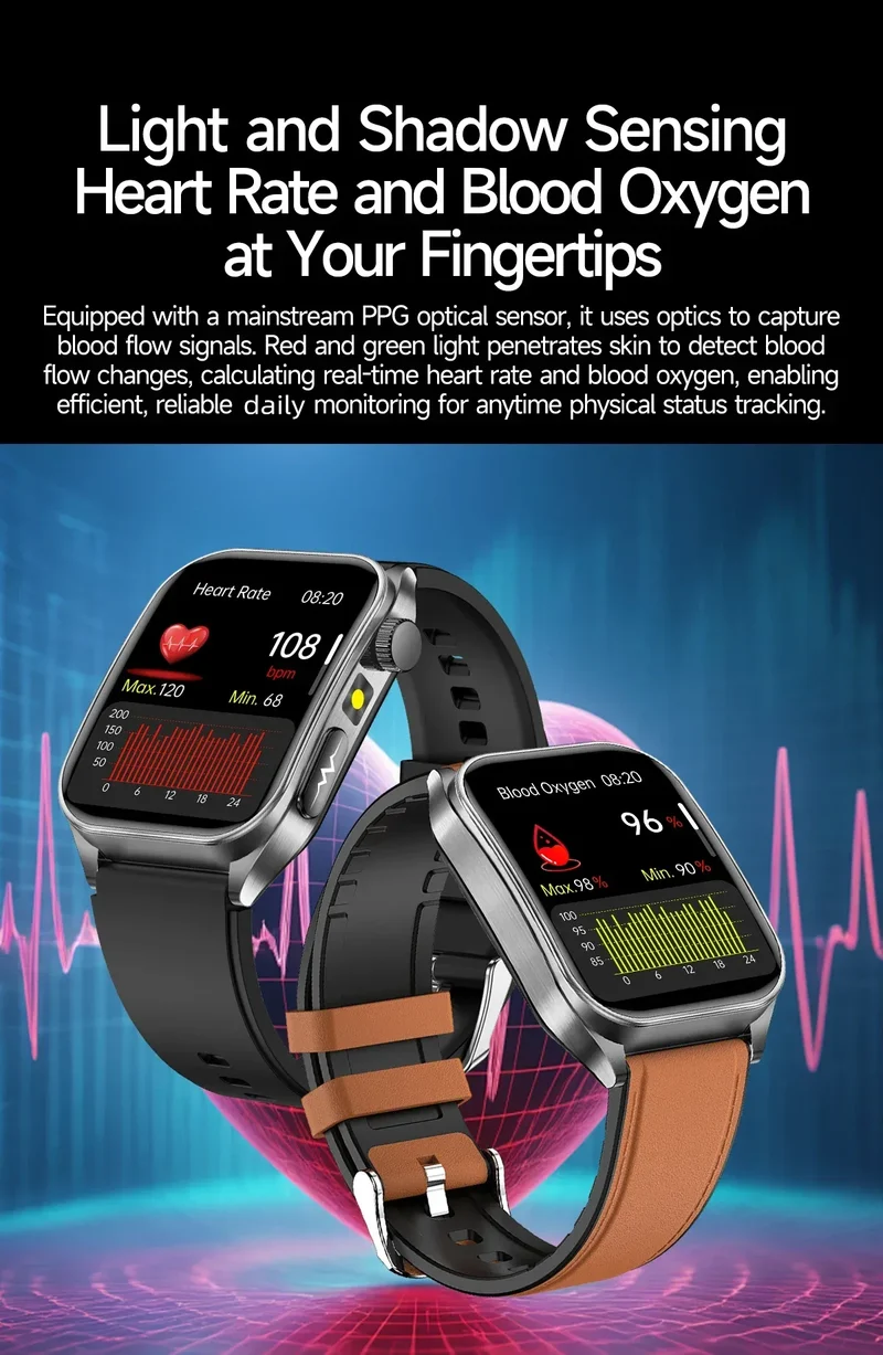 LIGE New Accurate ECG+PPG Smart Watch Laser Therapy Blood Lipid Uric Acid BP Heart Health Analysis BT Call Smartwatch Men Women