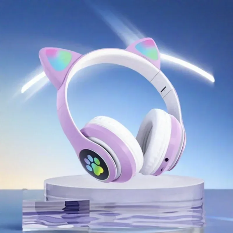 New Flash Light Cute Cat Ears Wireless Headphone with Mic Control LED Kid Girl Stereo Music Helmet Phone Bluetooth Headset Gift