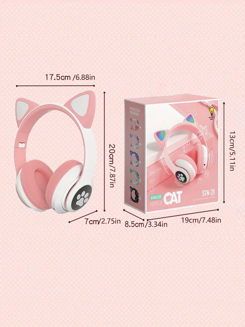 New Flash Light Cute Cat Ears Wireless Headphone with Mic Control LED Kid Girl Stereo Music Helmet Phone Bluetooth Headset Gift