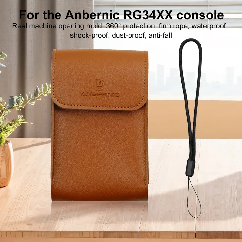Carrying Case PU Leather Shockproof Portable Storage Bag with Lanyard Protection Case for Anbernic RG34XX Handheld Game Console