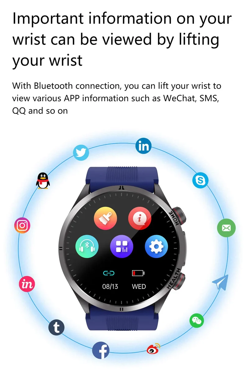 New Blood pressure Non-invasive Health Monitor Airbag Sports Smart Watches ECG+PPG Precise 1.43-inch AMOLED Calls Smartwatch NFC