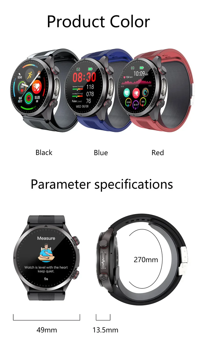 New Blood pressure Non-invasive Health Monitor Airbag Sports Smart Watches ECG+PPG Precise 1.43-inch AMOLED Calls Smartwatch NFC