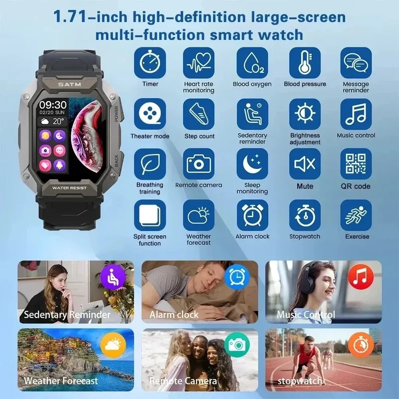 Smart Watch Men Swim IP68 ATM Waterproof Smart Clock Outdoor Sports Fitness Tracker Health Monitor Smartwatch For Android IOS