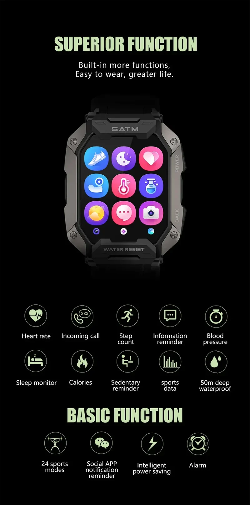 Smart Watch Men Swim IP68 ATM Waterproof Smart Clock Outdoor Sports Fitness Tracker Health Monitor Smartwatch For Android IOS